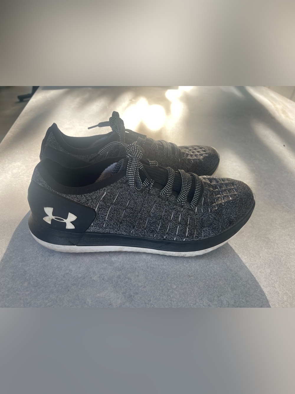 Under Armour Slingride 2 Black and White and Gray Knit Sneakers